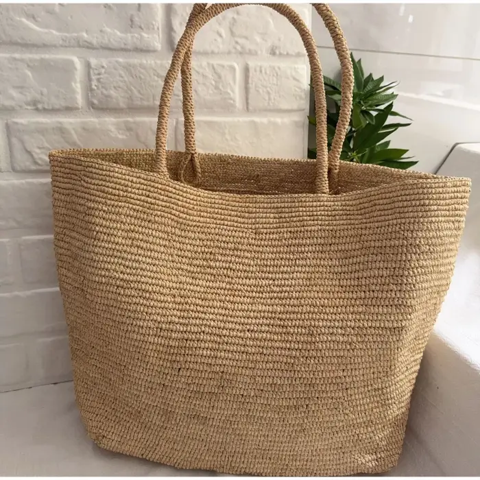 Sac fourre-tout en raphia crocheté à la main japonais, grande capacité, sac à bandoulière d'été, sac de plage vintage bohème en paille tressée ajourée