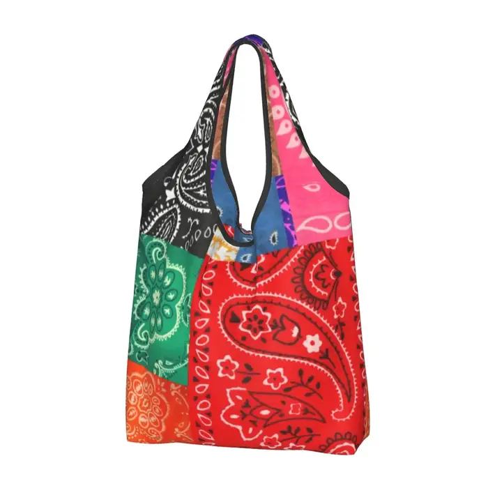 Sac à provisions patchwork bandana pour femme, sac fourre-tout portable, grande capacité, motif cach