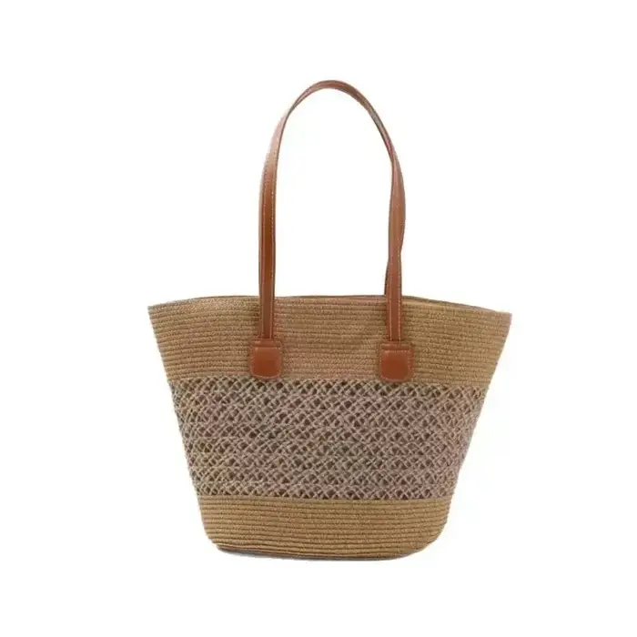 Ensemble sac et chapeau tressés en paille grande capacité pour les voyages en plein air