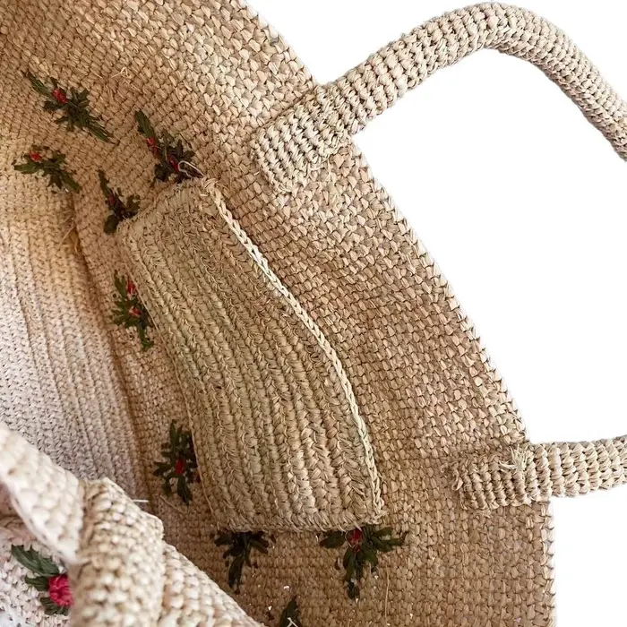 Sac à main bohème en paille à fleurs