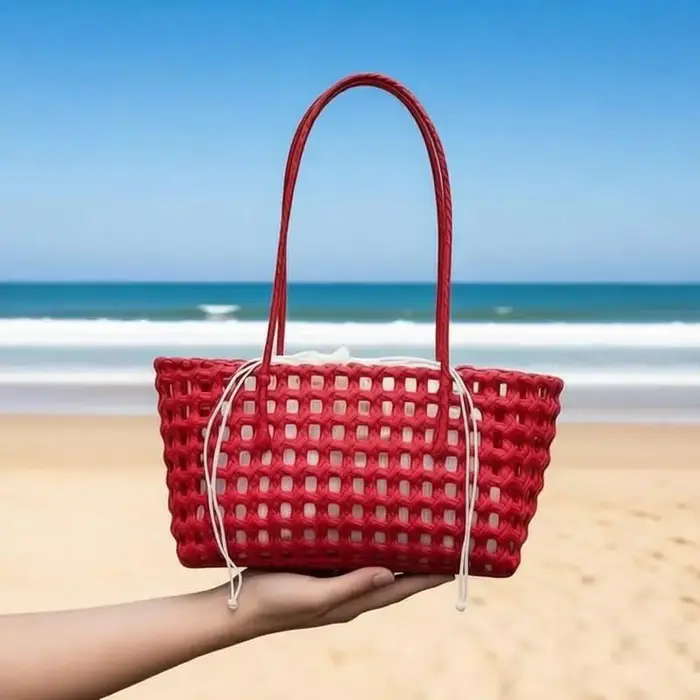Sac fourre-tout tissé à la main coréen, grand sac de plage de style bohème, sac à bandoulière décontracté en forme de panier pour femmes