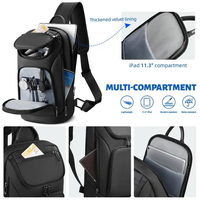 HcanKcan sac à bandoulière pour hommes d'affaires sac de poitrine étanche à la mode pour IPad 11 pou
