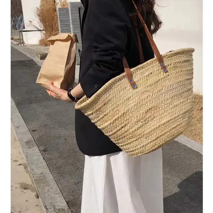 Sac de plage 2026 style français en paille pour femme