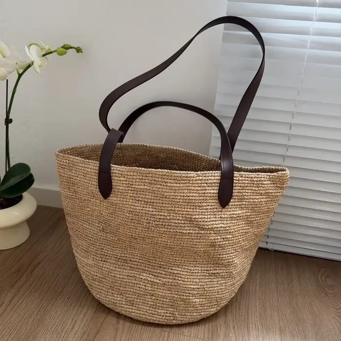 Sac fourre-tout en raphia tressé à la main pour femme, grand sac à bandoulière en paille, sac à main