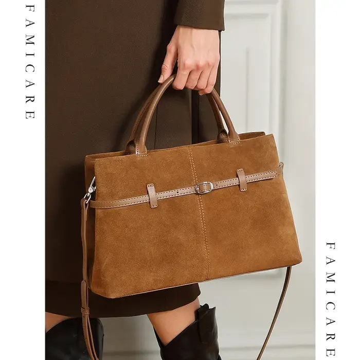 Porte-documents surdimensionné en cuir suédé pour femmes, sac à bandoulière spacieux, sac à main de