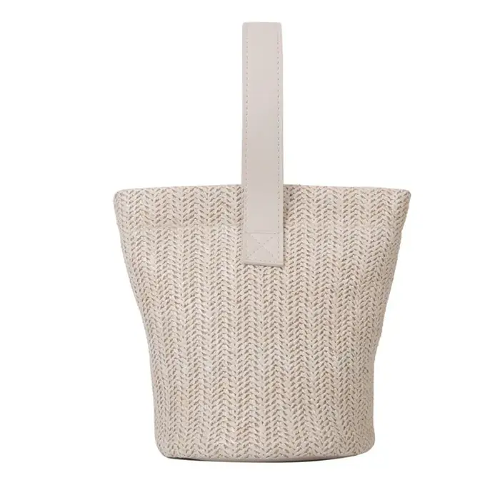 Sac seau décontracté en paille PU, style coréen, couleur unie, sac à main tissé, sac fourre-tout, pe