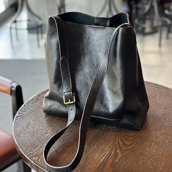 Sac seau coréen en cuir de vache pour femme