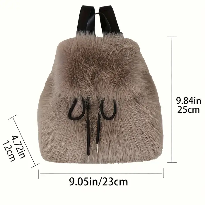 Sac à dos en fausse fourrure pour femme avec fermeture à cordon réglable Sac à dos pour usage formel décontracté Mini sac à dos Sac à texture douce
