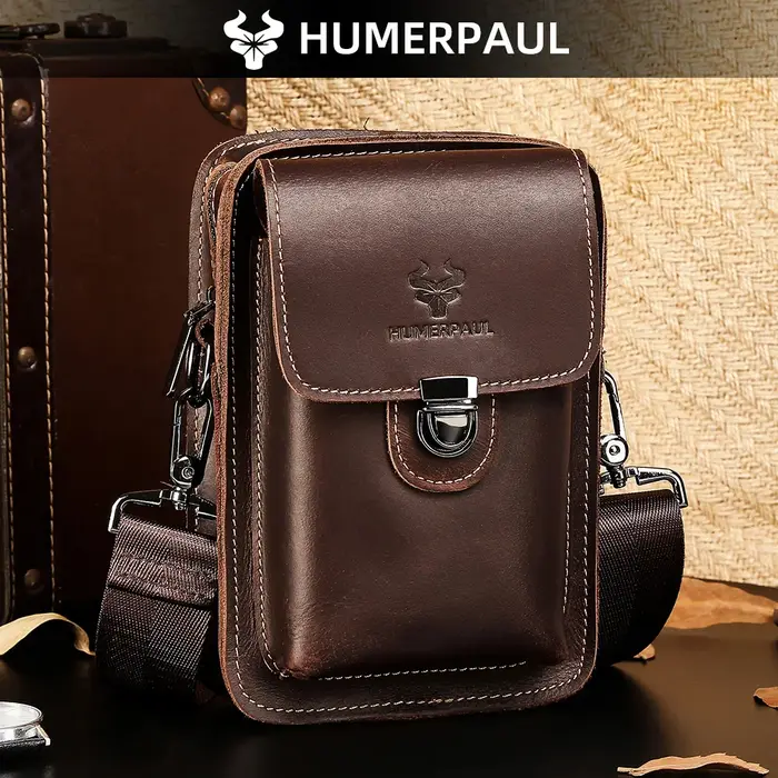 HUMERPAUL sac de taille pour hommes Crazy Horse cuir petits sacs à bandoulière qualité pochette de téléphone multifonctionnelle