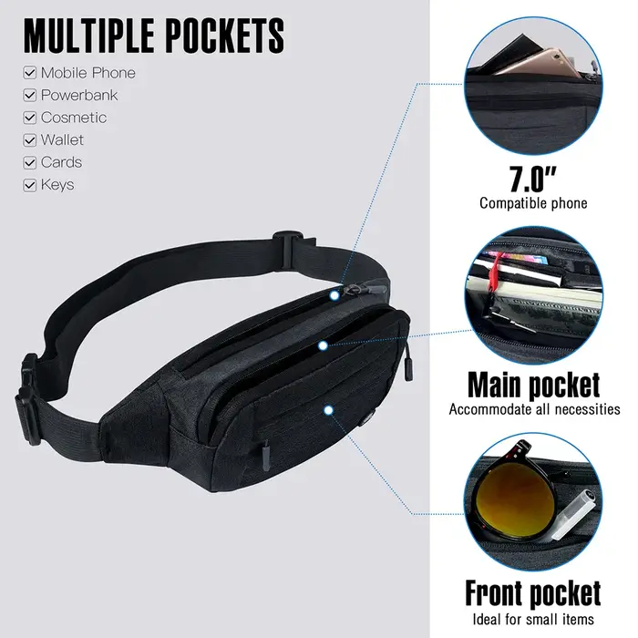 WATERFLY Fanny Pack taille sac pochette Bum ceinture sac épaule bandoulière poitrine sac poche Sport pour Jogging randonnée randonneur femme homme