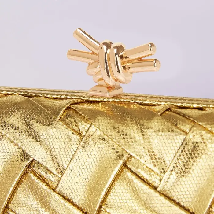 Tendance doré Pu cuir tissé pochette mode fête de mariage sac à main soirée chaîne épaule bandoulière Banquet sac femme