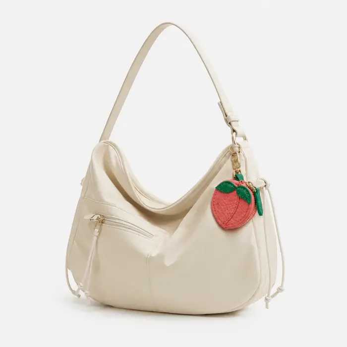 1 pièce Porte-monnaie en cuir PU motif dessin animé, pochette en forme de fruit (pêche, pomme), breloque de sac multifonctionnelle pour clé de voiture et pièces de monnaie