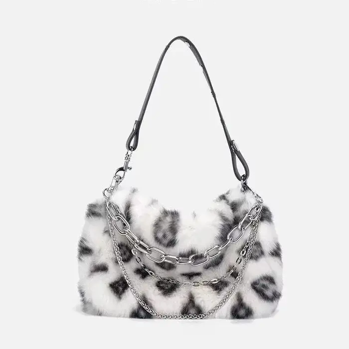 Sac à Main en Fausse Fourrure Imprimé Léopard pour Femme