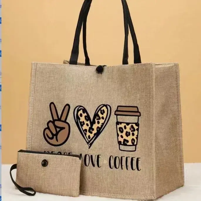Sac fourre-tout en lin de grande capacité, sac à main en toile, sacs à provisions, trousse de maquil