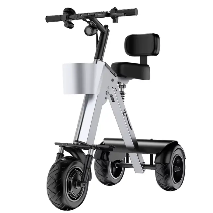 Mini tricycle électrique pour adulte, pliable, avec panier, 36V, 450W, 4 roues, léger, voyage, avec siège, pour femme