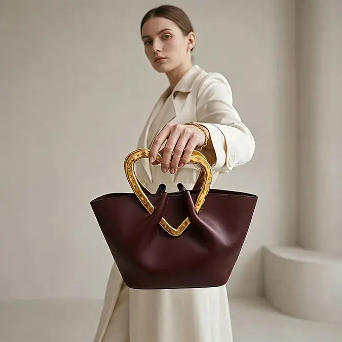 Sac fourre-tout exquis en cuir souple bordeaux
