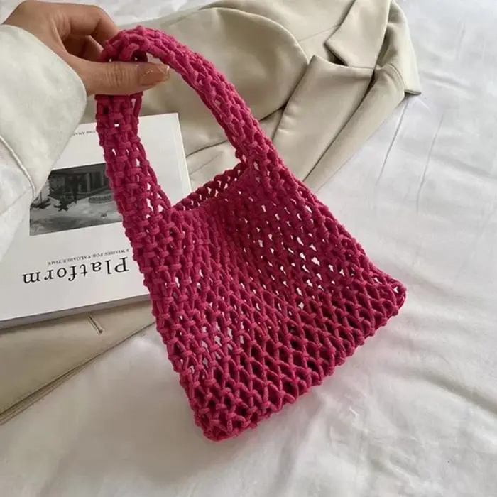 Sac fourre-tout d'été tissé à la main ogo Crochet, sac de plage initié, sac à main évidé pour dames,