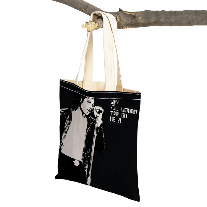 Smile Star-Sac à main en toile réutilisable pour femme, fourre-tout pour femme, sac à provisions décontracté, impression des deux côtés, Michael Jackson, grill, mode