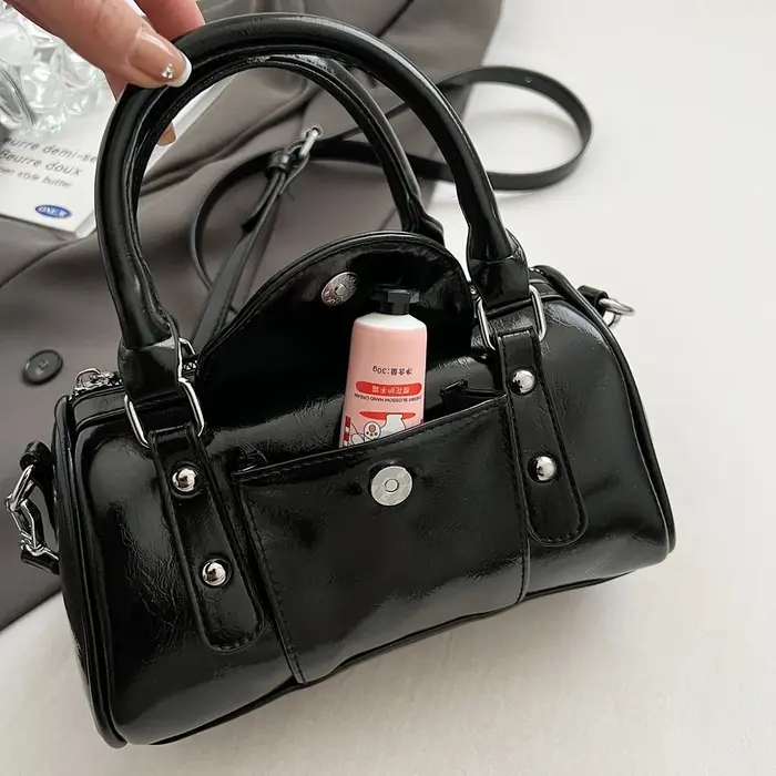 Mini sacs à poignée supérieure pour femmes huile brillante en cuir PU couleur Pure épaule