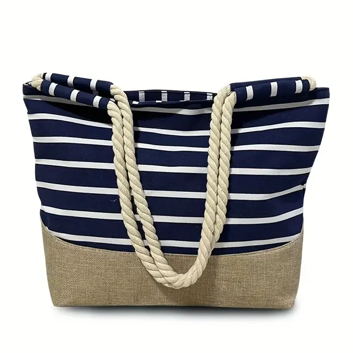 Sac fourre-tout pour femme à rayures bleues de style bohème vintage