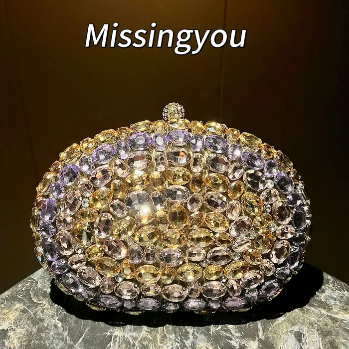 Sac à main en diamant, pochette ovale de banquet, sac de soirée exquis de luxe léger, sac messager h