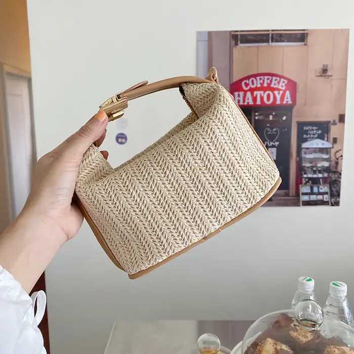 Yogodlns été petit sac à main en paille sac à bandoulière tendance tissé seau sac