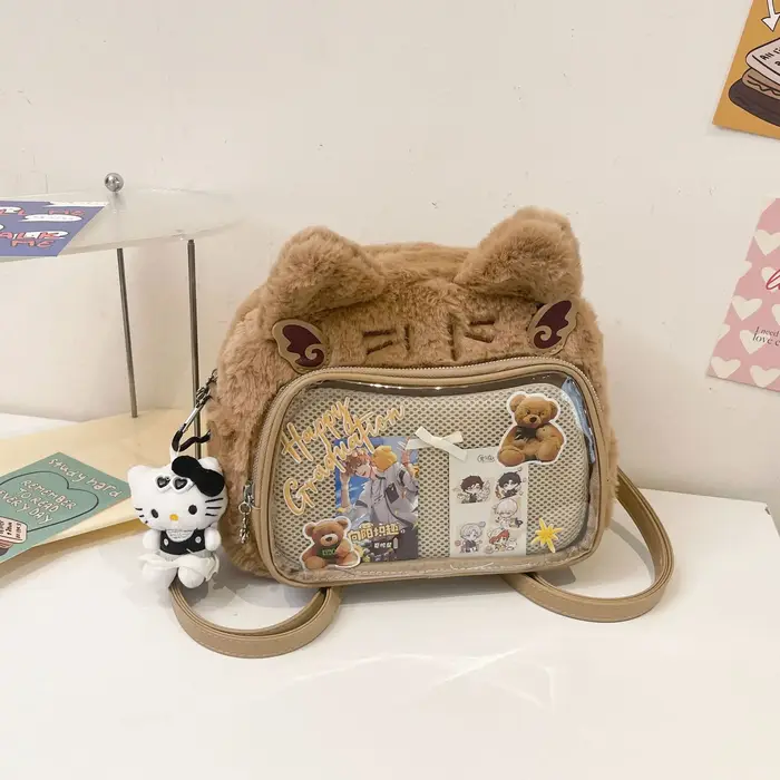 Doux mignon chat rose Mini sac à dos femmes Harajuku esthétique en peluche