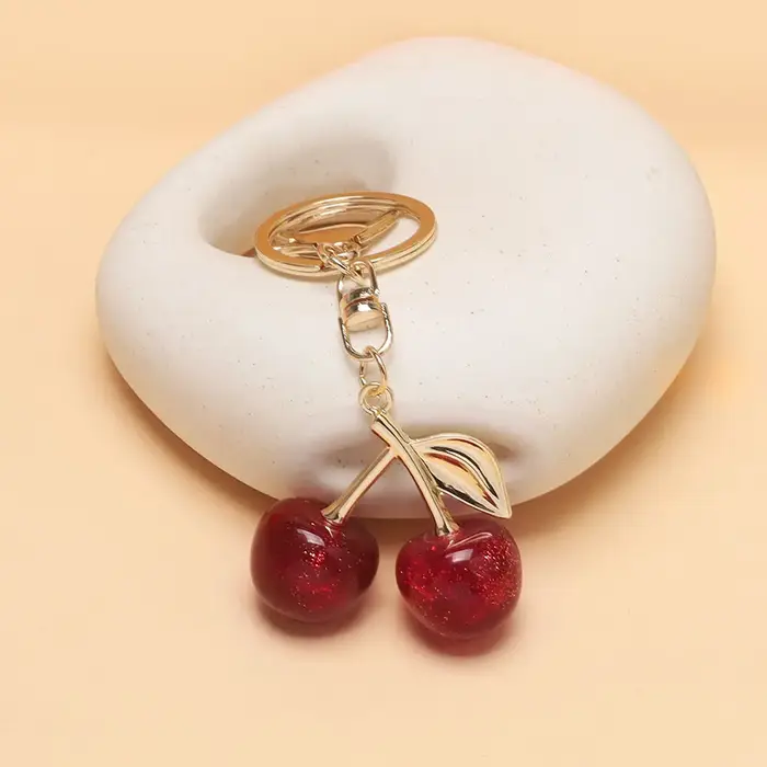 Mode délicieux rouge cerise porte-clés été Fruits cerises pendentif porte-clés pour femmes hommes bi