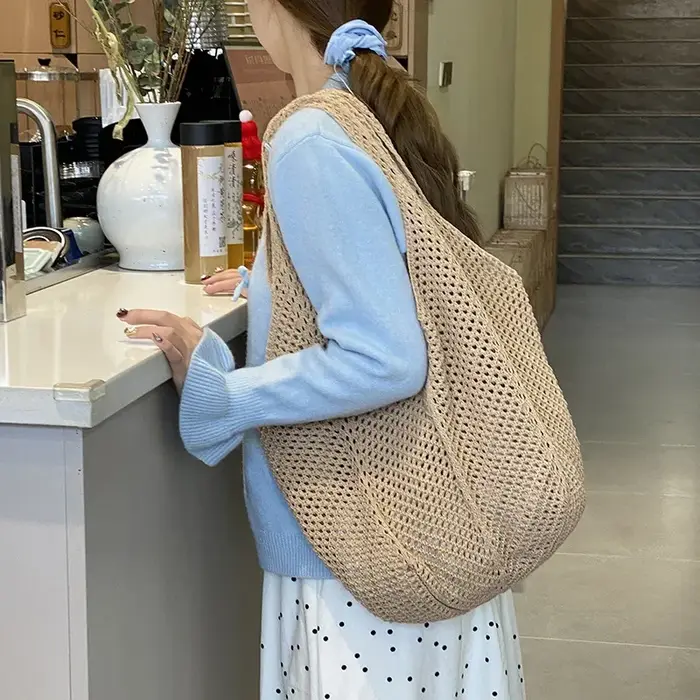 Sacs à bandoulière pour femmes décontracté paille osier tissé dames fourre-tout à la main grande capacité été plage femme sac de messager