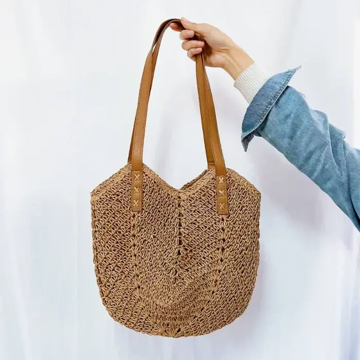 Sacs de paille d'été pour femmes, sacs à bandoulière en rotin tissé à poignée supérieure, sac de pla