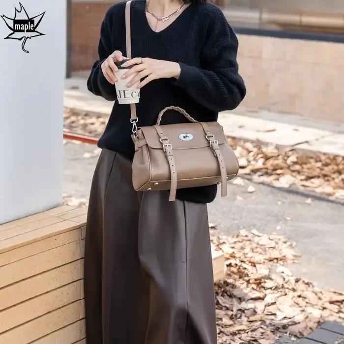 Sac à Main Rétro Classique en Cuir de Vache Naturel pour Femme