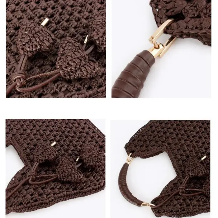 Sac à main en paille de raphia tissé à la main avec pendentif