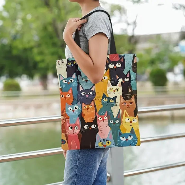 1 sac fourre-tout à motif de chat coloré – Sac à main à bandoulière réutilisable et élégant pour hommes et femmes