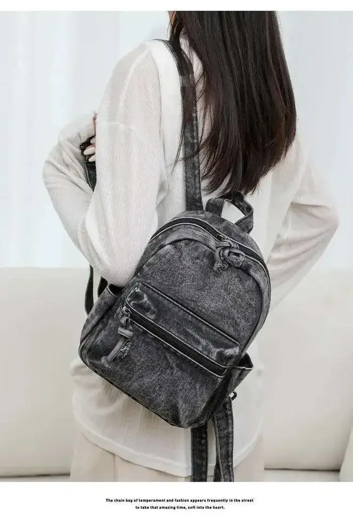 Sac à dos en denim personnalisé pour femme, petit sac à dos simple et décontracté pour étudiants, sa