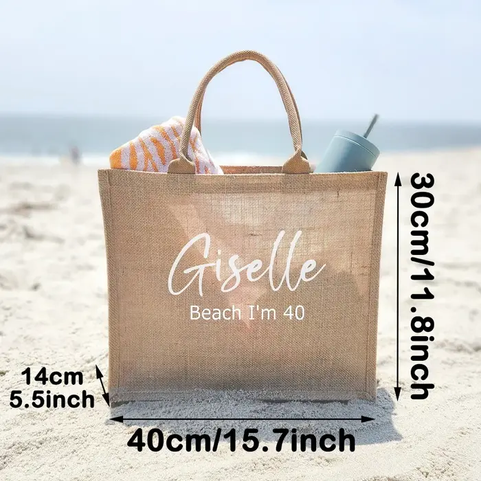 Sac fourre-tout en toile de jute personnalisé avec nom