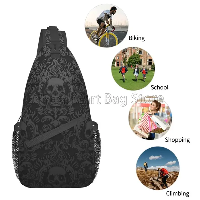 Vintage noir gothique crâne damassé sac à bandoulière sac