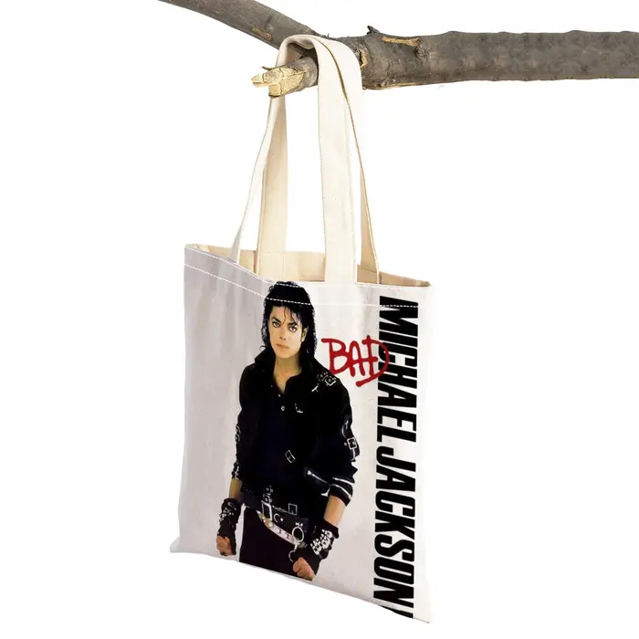 Smile Star-Sac à main en toile réutilisable pour femme, fourre-tout pour femme, sac à provisions décontracté, impression des deux côtés, Michael Jackson, grill, mode