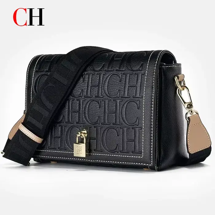 Sac bandoulière CH pour femme en cuir PU avec fermoir métallique décoratif, sac à rabat, bandoulière