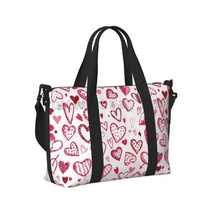 Sac polochon de voyage à motif coeurs d'amour pour femmes