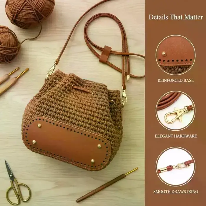 Kit d'accessoires DIY pour sac à main au crochet : base de sac en cuir PU