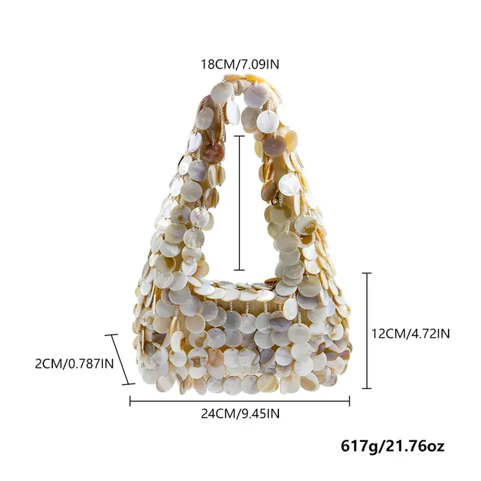 Sac à main en coquillage perlé cousu à la main, nouveau style printemps 2026, style banquet mondain,