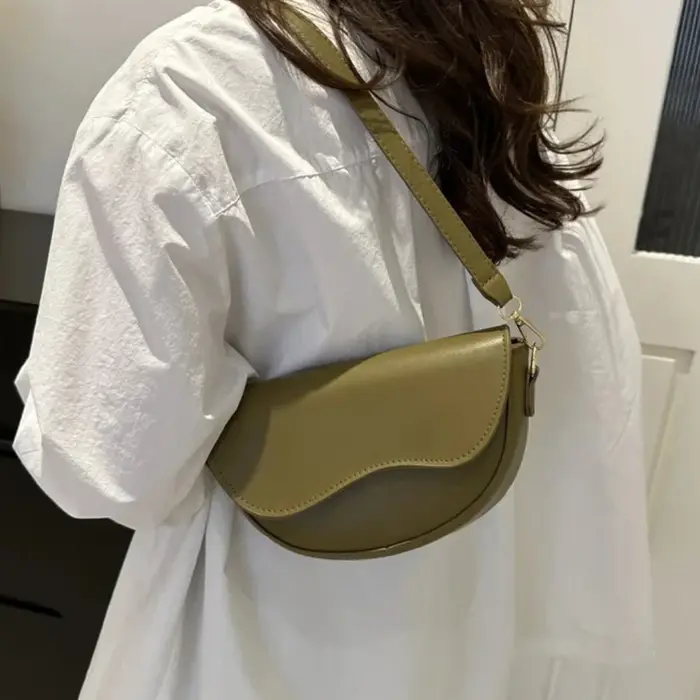 Femmes Vintage Double sangles sac à bandoulière nouvelle couleur unie Simple sac