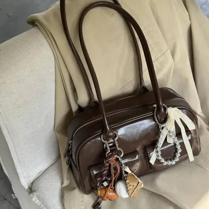 Sac à main de Bowling marron de grande capacité pour femmes
