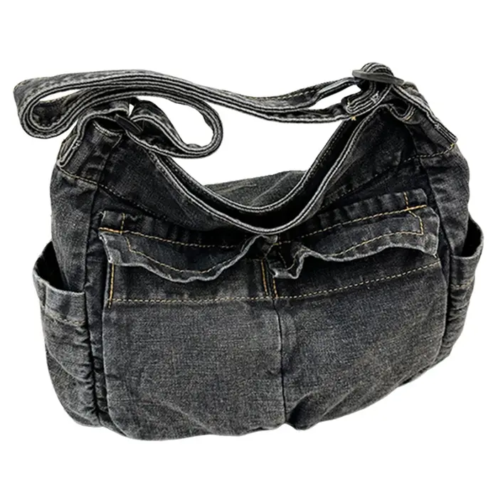 Sac messager vintage en denim de grande capacité pour femme