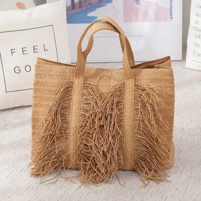 Sac fourre-tout en paille tissé pour femmes