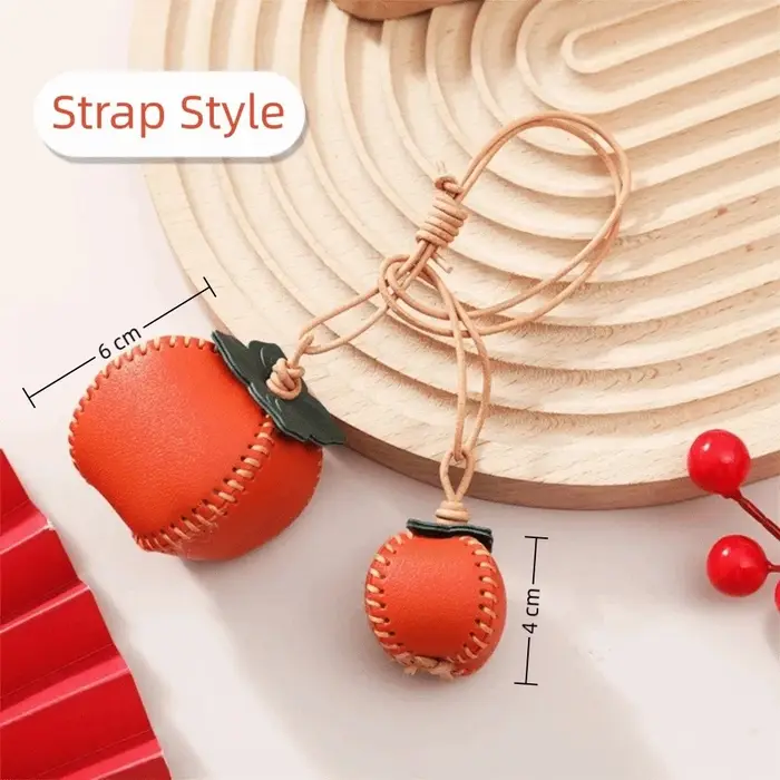 Breloques de sac en cuir véritable mignonnes, porte-clés en forme de kaki, accessoires porte-clés en forme de fruit pour sacs à main et sacs à dos