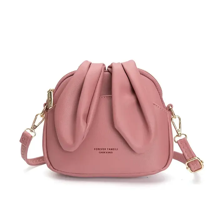 Sac bandoulière petit format en similicuir avec oreilles de lapin pour femme 2026 – Rose