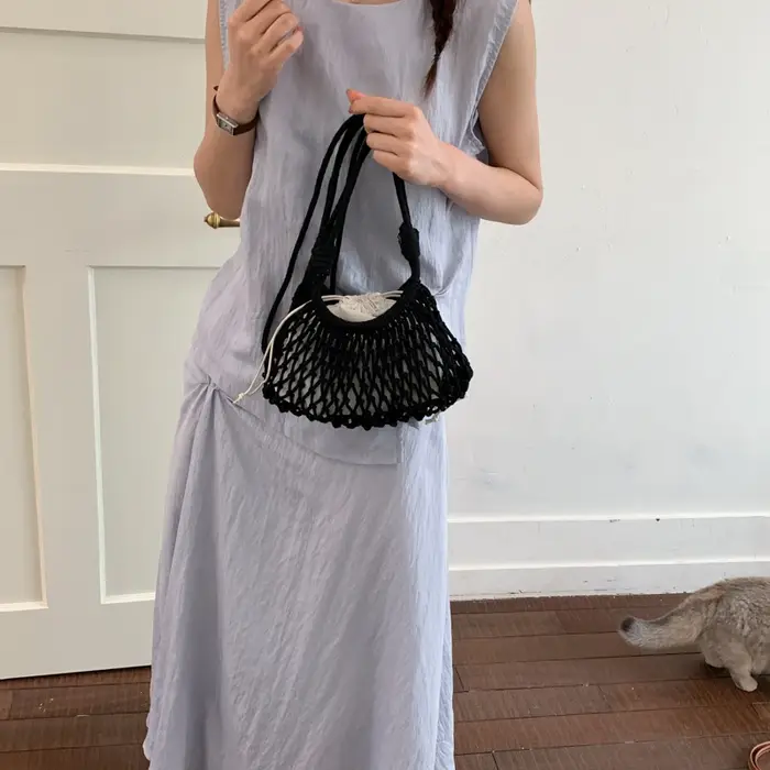 Sac à bandoulière en macramé tressé en paille pour femme
