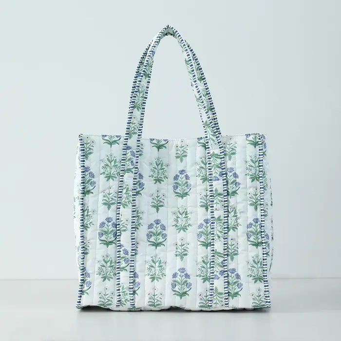 Sac fourre-tout matelassé à fleurs pour femmes, avec doublure rayée, sac à main réversible pour voya
