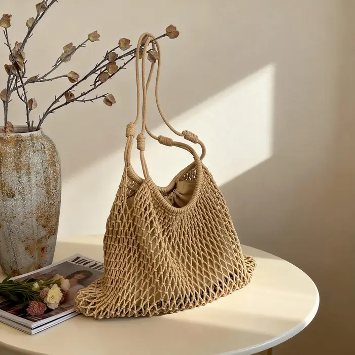 Sac fourre-tout vintage en crochet fait main grande capacité